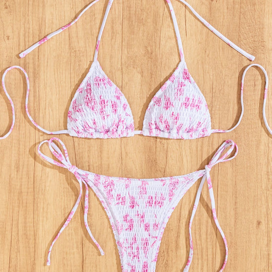 Damen Triangel-Bikini mit verspieltem Leo-Design und verstellbaren Bändern EB