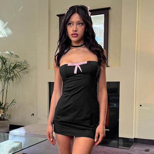 Damen Minikleid mit zarter Satin-Schleife und figurbetontem Schnitt EB