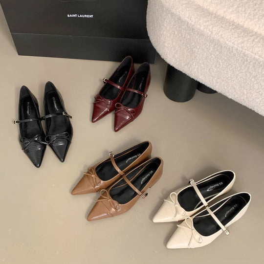 Damen elegante Ballerinas mit modischem Riemchen und spitzem Design EB
