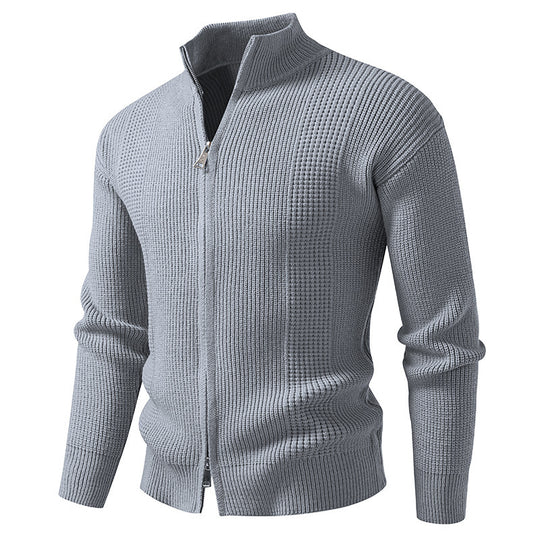 Herren Strickjacke mit hohem Kragen und innovativem Zipper EB