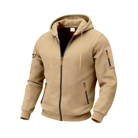 Herren nan technische Zip-Hoodiejacke mit wasserabweisenden Reißverschlusstaschen, Kapuze und verstärkten Ärmelpaspeln EB