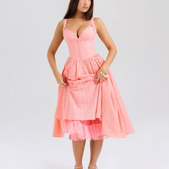 Damen A-linien Kleid mit Schößchen und Spitzenapplikationen EB