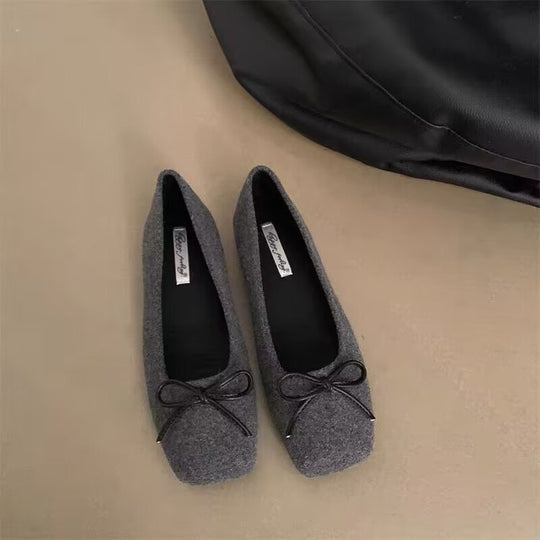 Damen filigrane Ballerinas aus weichem Filz mit dekorativem Schleifenakzent EB