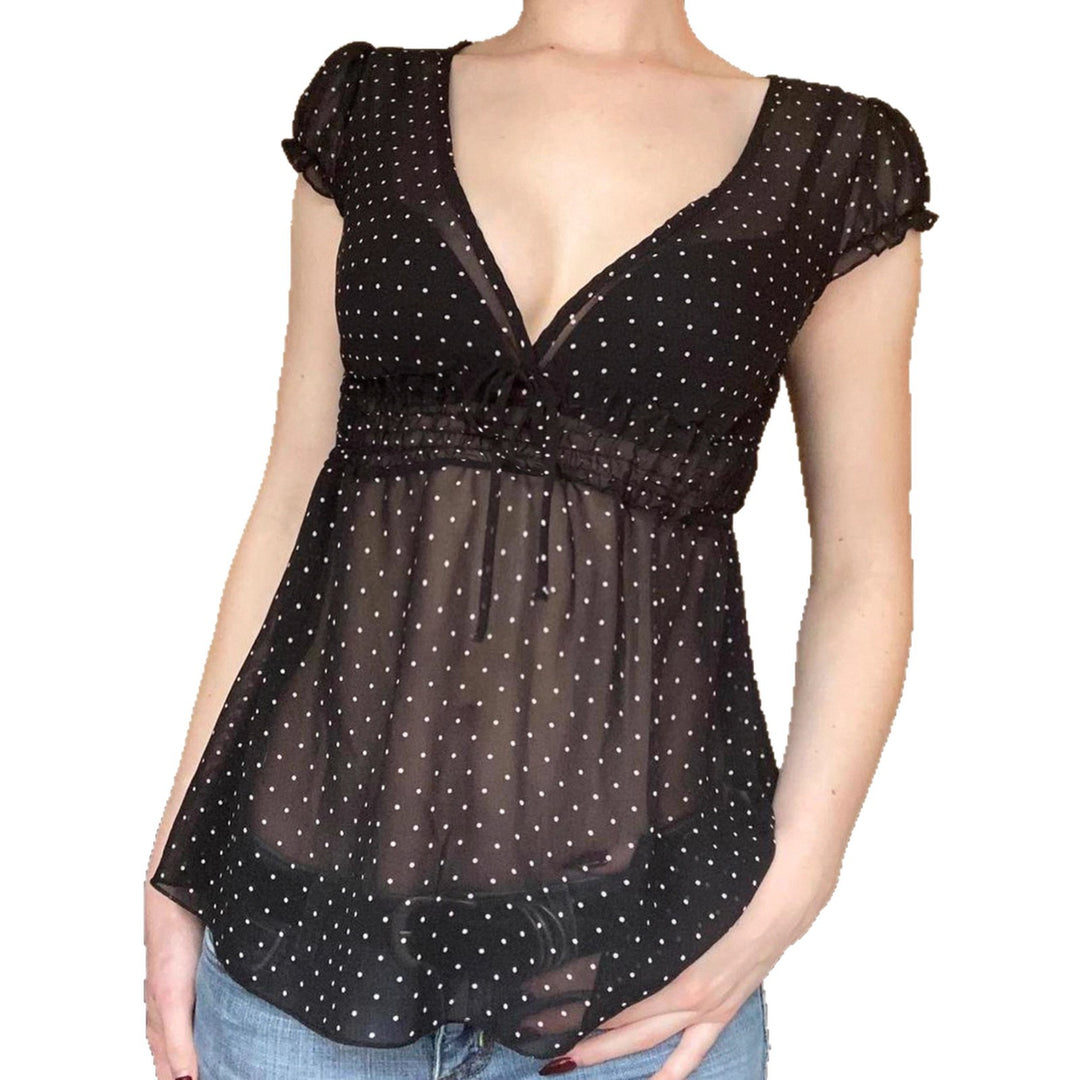Damen Verspieltes Polka-Dots Blusenshirt mit Rüschendetails EB