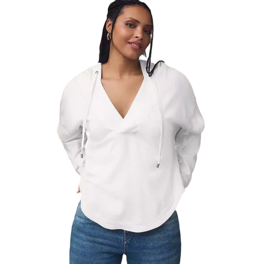 Damen Lässiger Kapuzenpulli mit V-Ausschnitt und bequemen Ärmeln EB