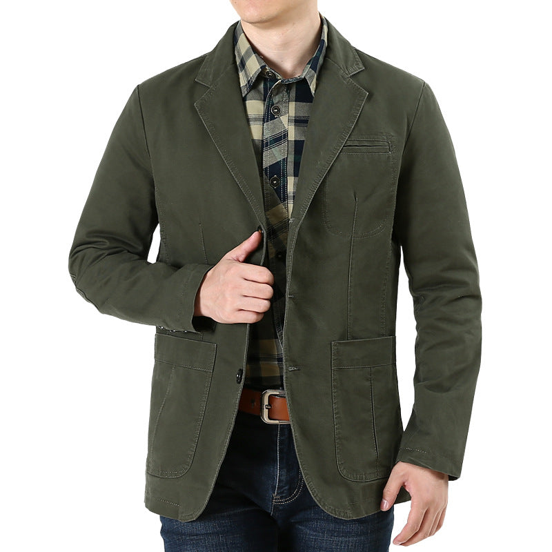 Herren Baumwoll-Canvas Sakko im Casual-Field-Stil mit gestreiftem Innenfutter und aufgesetzten Taschen EB