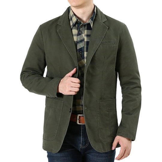 Herren Baumwoll-Canvas Sakko im Casual-Field-Stil mit gestreiftem Innenfutter und aufgesetzten Taschen EB