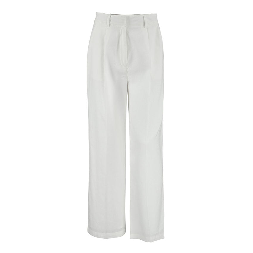 Damen Weit geschnittene Leinenhose mit elastischem Bund und hohem Taillenbund EB