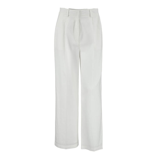 Damen Weit geschnittene Leinenhose mit elastischem Bund und hohem Taillenbund EB