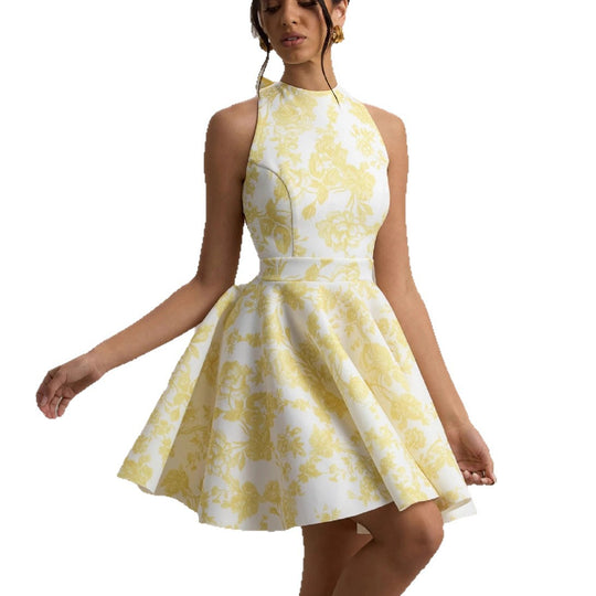 Damen Verspielt tailliertes Minimal-Kleid mit schwingendem Rock und halber Rückenansicht EB