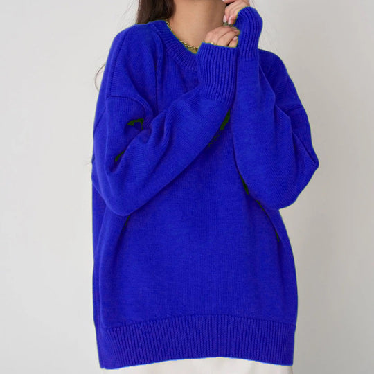Damen Oversized Pullover mit feinem Strickmuster und breiten Bündchen EB