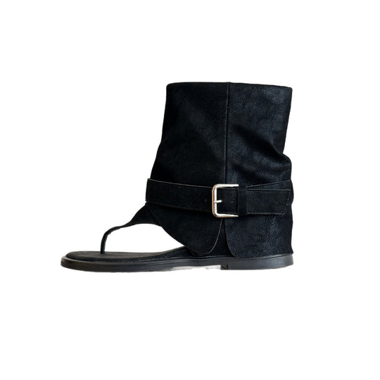 Damen Zehentrenner-Stiefel mit modischem Riemendesign und hochwertiger Veloursleder-Oberfläche EB