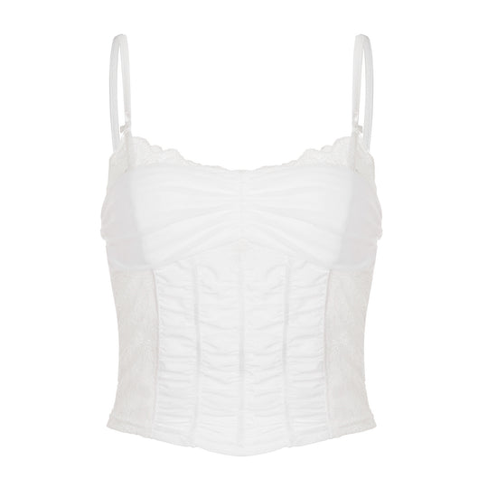 Damen Spitzen-Corsage-Oberteil mit eleganter Schnürung und figurformendem Design EB