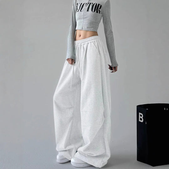 Damen nan weite taillenhohe Loungehose aus weichem Baumwollmix mit Tunnelzug und Seitentaschen EB