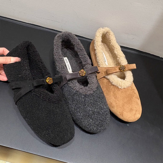 Damen Kuschel-Hausschuhe aus weichem Fleece mit dekorativem Riemchen EB