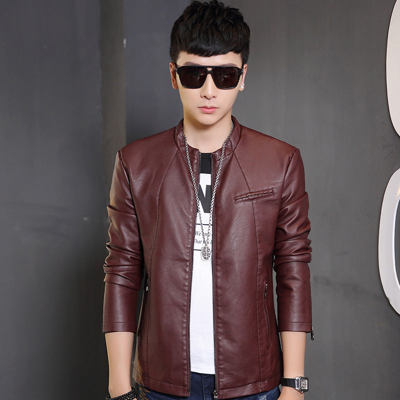 Herren modische Kunstlederjacke mit stylischem Steppdesign EB