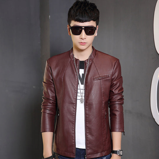 Herren modische Kunstlederjacke mit stylischem Steppdesign EB
