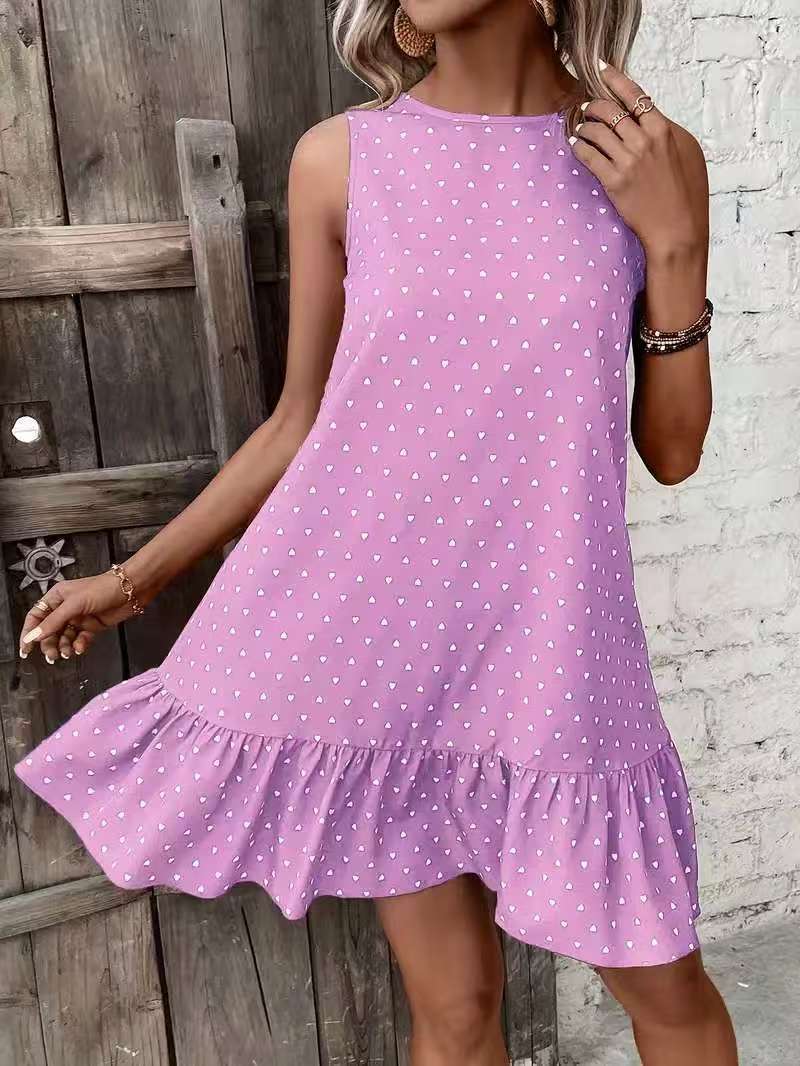 Damen Minikleid mit Herzmuster und Volantabschluss EB