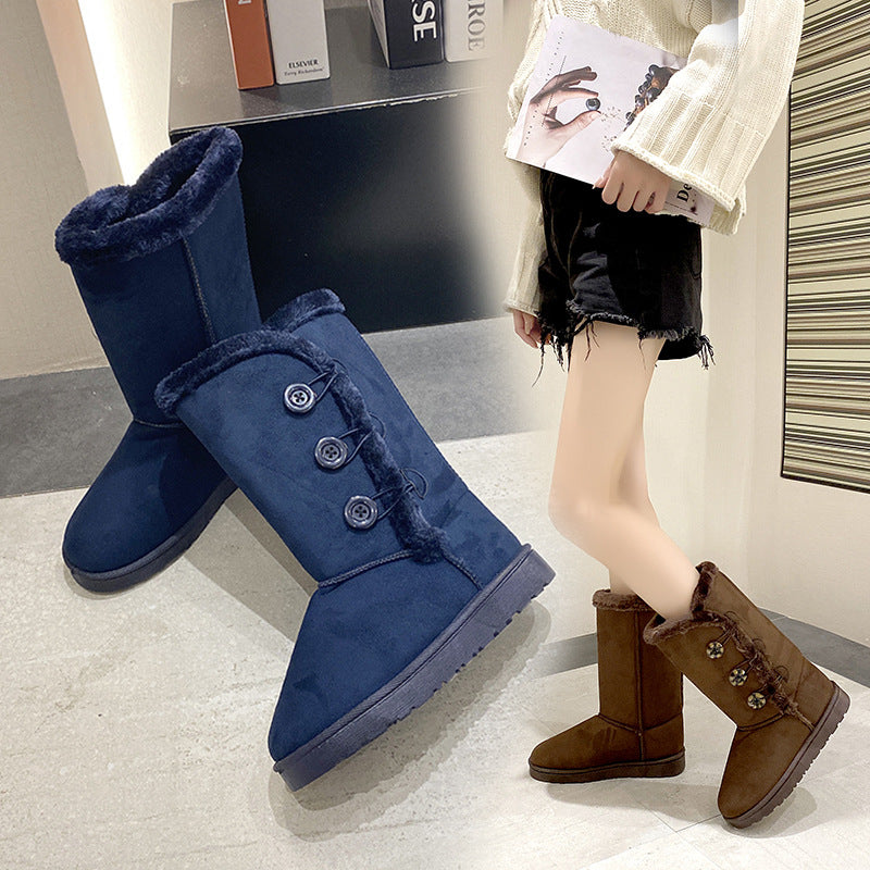 Damen modische Kurzstiefel mit wohligem Kunstfell und stilvollen Knopf-Details EB