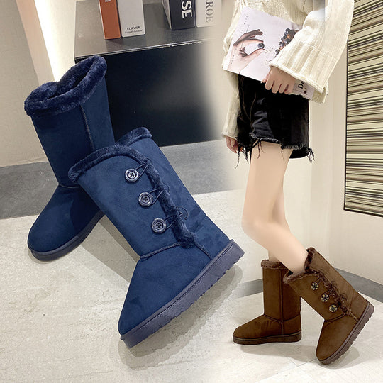 Damen modische Kurzstiefel mit wohligem Kunstfell und stilvollen Knopf-Details EB