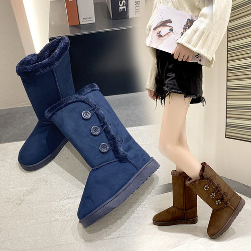 Damen modische Kurzstiefel mit wohligem Kunstfell und stilvollen Knopf-Details EB