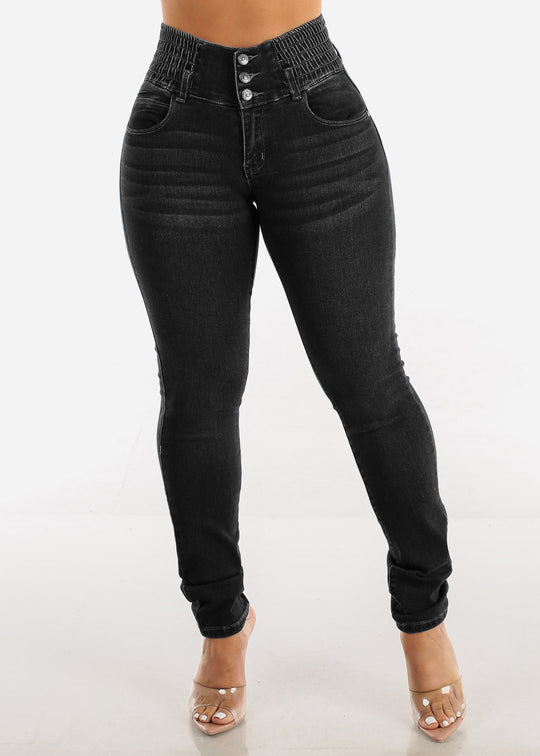 Damen High-Waist Skinny Jeans mit elastischem Bund EB