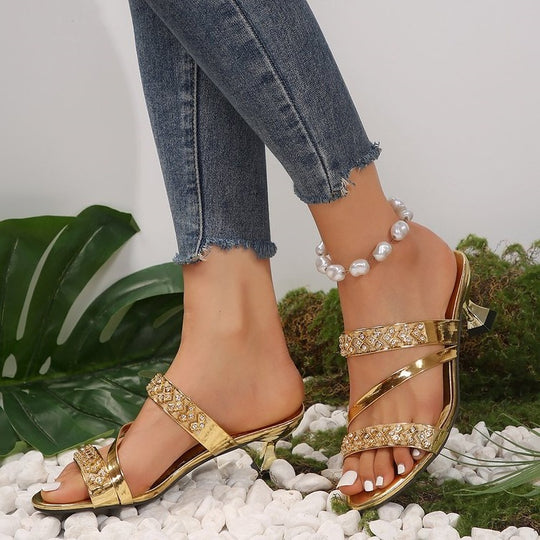 Damen Glamouröse Riemchen-Sandalen mit funkelnden Strass-Applikationen EB