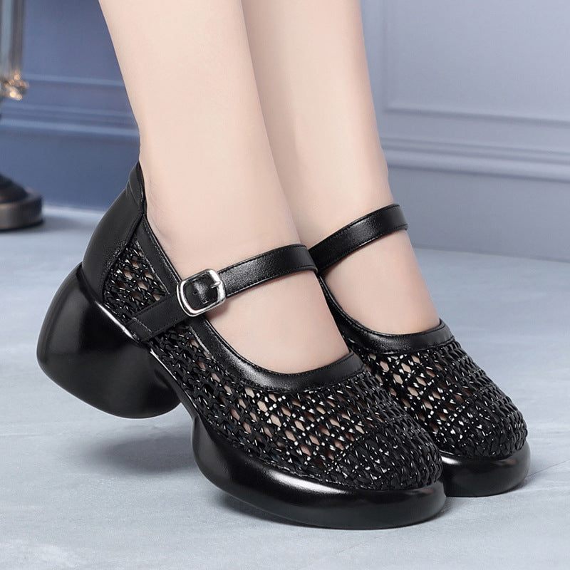 Damen Mary Jane Ballerinas mit modischem Flecht-Design und bequemer Sohle EB