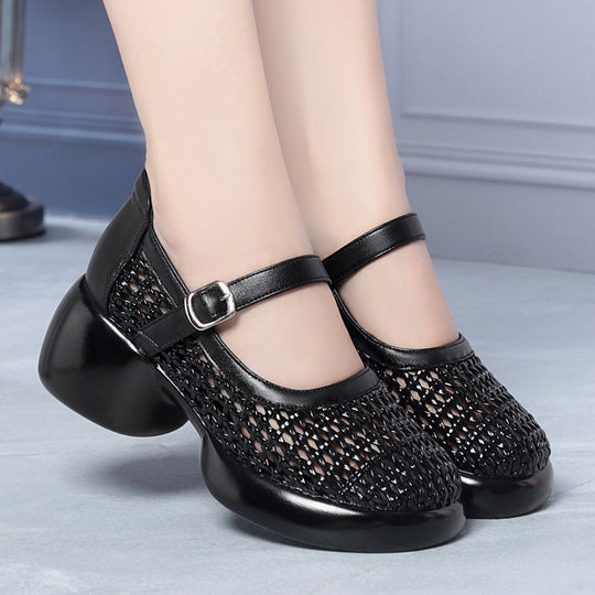 Damen Mary Jane Ballerinas mit modischem Flecht-Design und bequemer Sohle EB