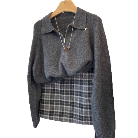 Damen Kuscheliger Pullover mit Stehkragen und kurzem Reißverschluss EB