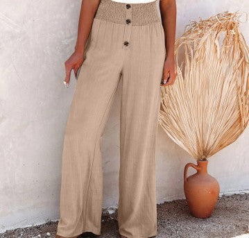 Damen Weite Hochbundhose mit dekorativen Knöpfen EB