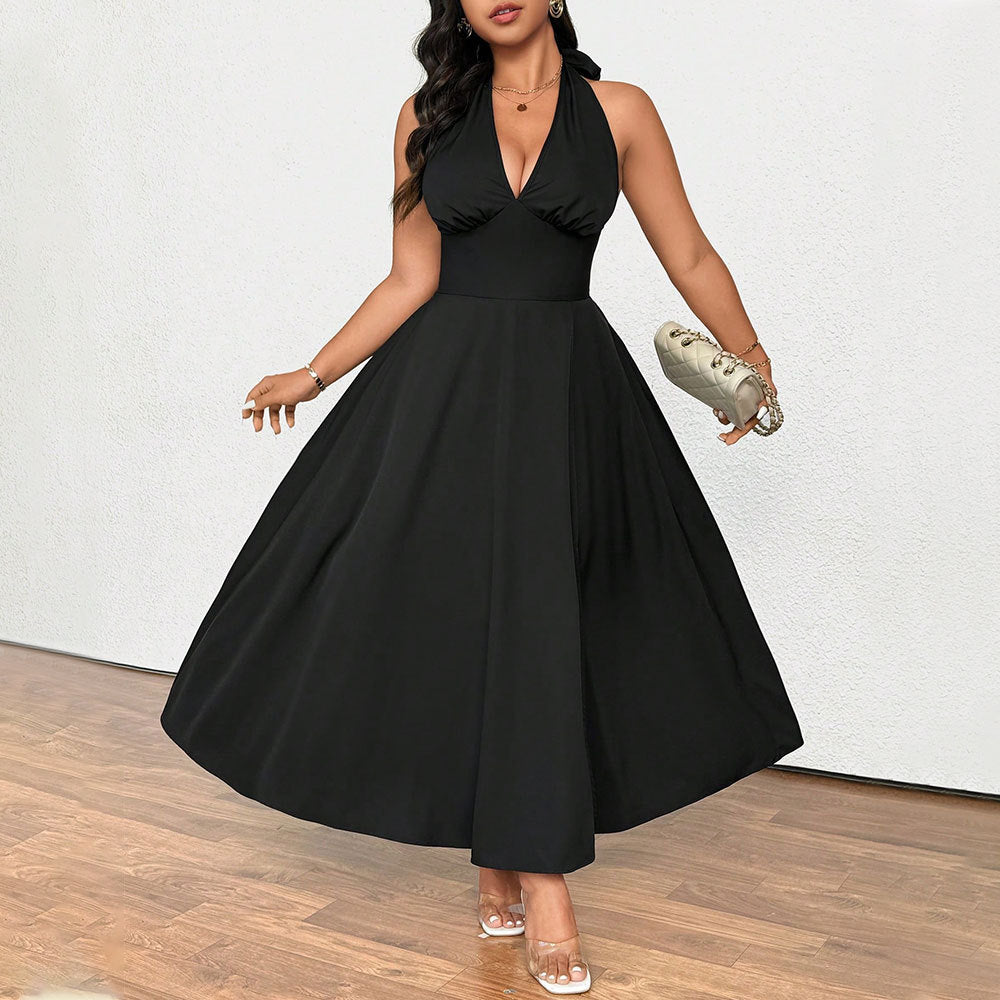 Damen elegantes etwas schwingendes Abendkleid mit tiefem V-Ausschnitt EB