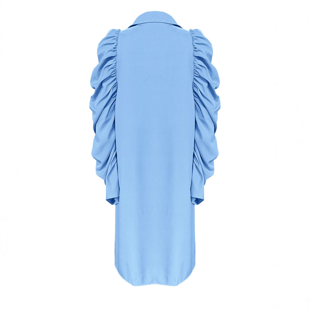 Damen Hemdblusenkleid mit voluminösen Puffärmeln und eleganter Knopfleiste EB