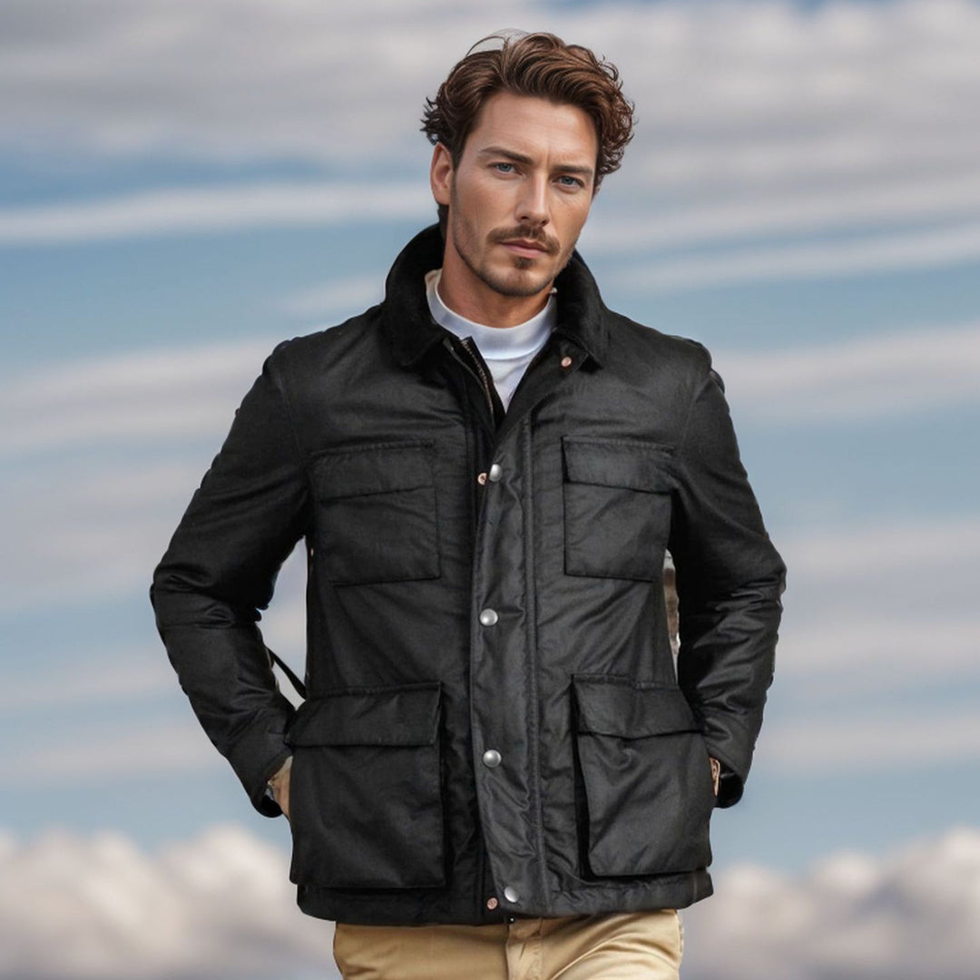 Herren funktionale Utility-Jacke mit warmem Fleece-Kragen und praktischen Taschen EB