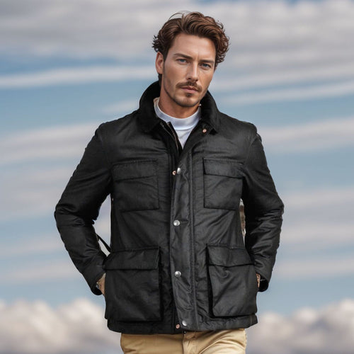 Herren funktionale Utility-Jacke mit warmem Fleece-Kragen und praktischen Taschen EB