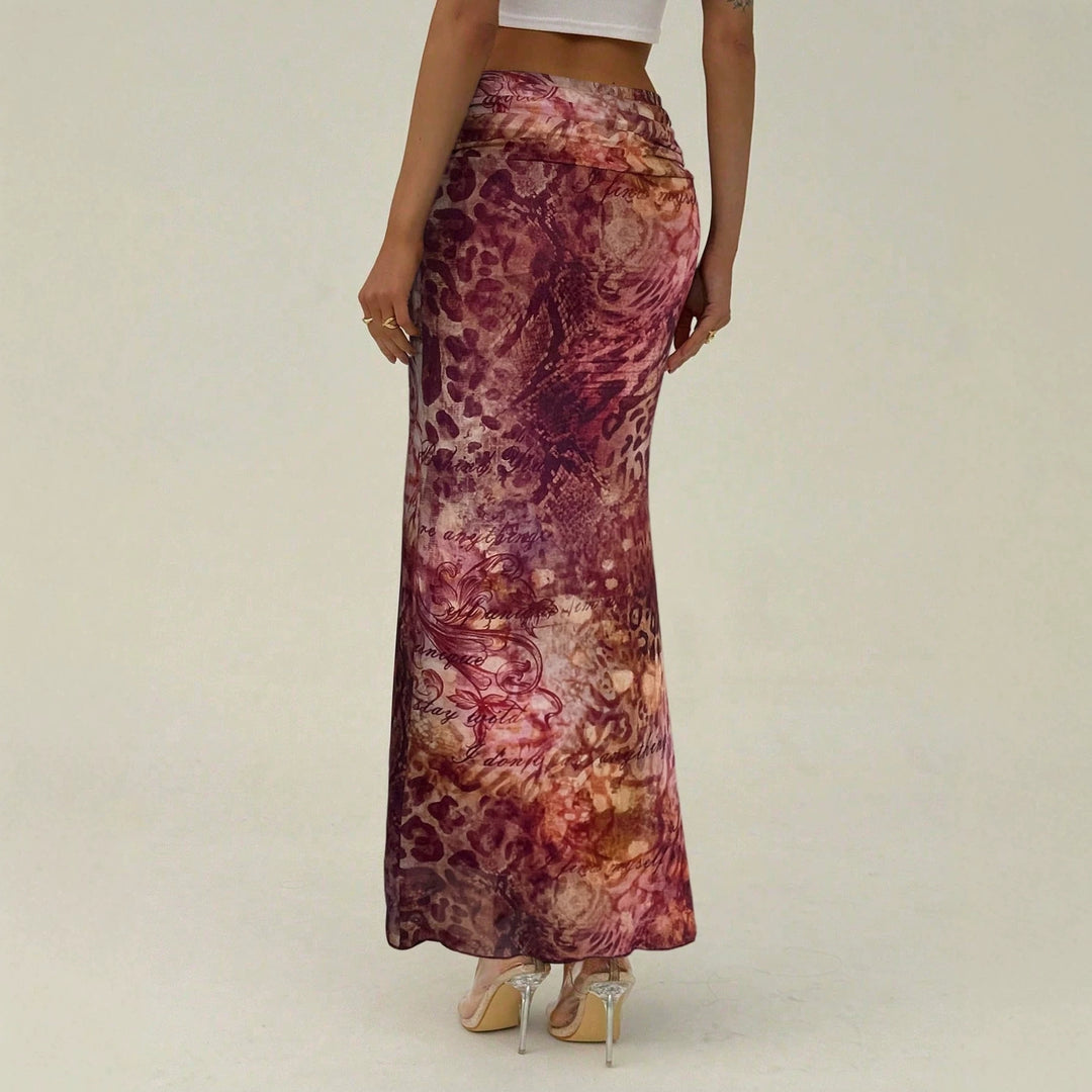 Damen nan schmaler Maxirock mit gerafftem Bund und Allover-Print EB