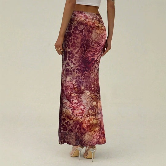 Damen nan schmaler Maxirock mit gerafftem Bund und Allover-Print EB