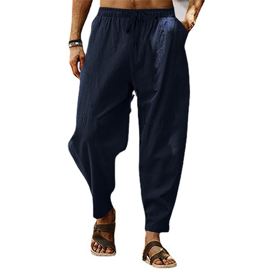 Herren luftige Leinenhose mit seitlichem Kordelzug und entspanntem Schnitt EB
