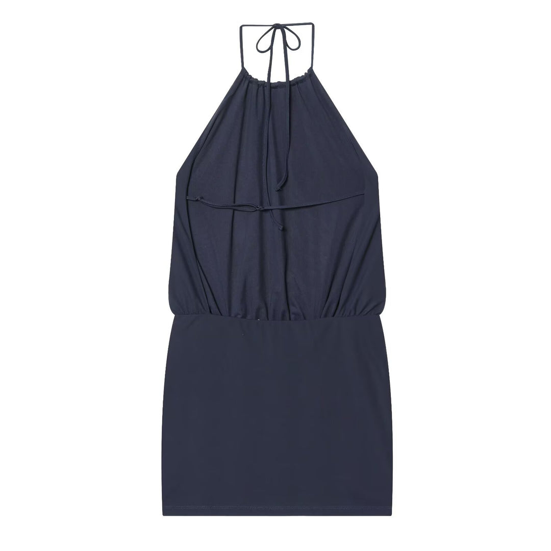 Damen luftiges Halterneck-Kleid mit elastischem Taillenbund EB