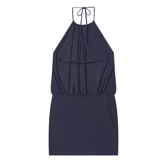 Damen luftiges Halterneck-Kleid mit elastischem Taillenbund EB