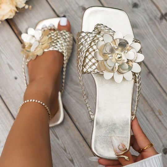 Damen modische Riemchensandalen mit Blumendesign EB