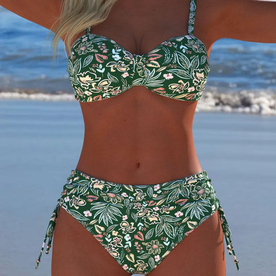 Damen Bikini-Set mit stilvollem Karomuster und goldfarbenen Akzenten EB
