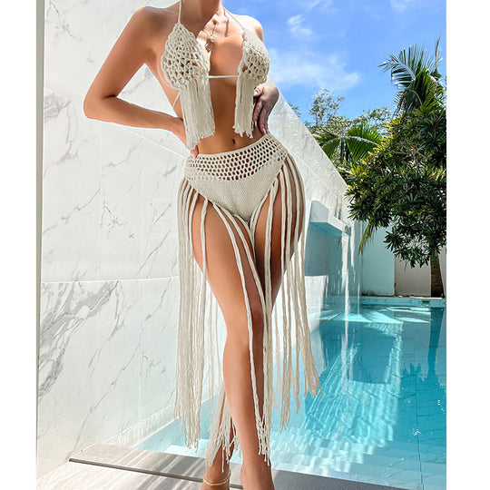 Damen Häkel-Bikini-Set mit fransigen Akzenten und einzigartigem Schnitt EB