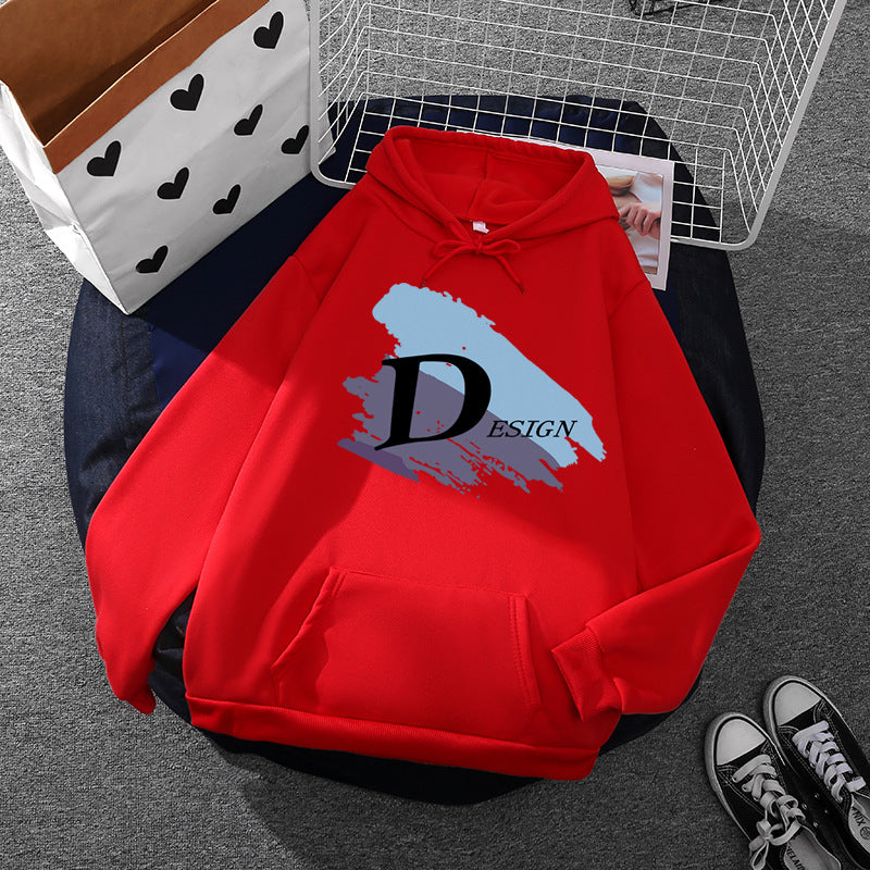 Unisex nan lässiger Kapuzenpullover mit großflächigem Pinsel-Logo, Kängurutasche und verstellbarer Kapuze EB
