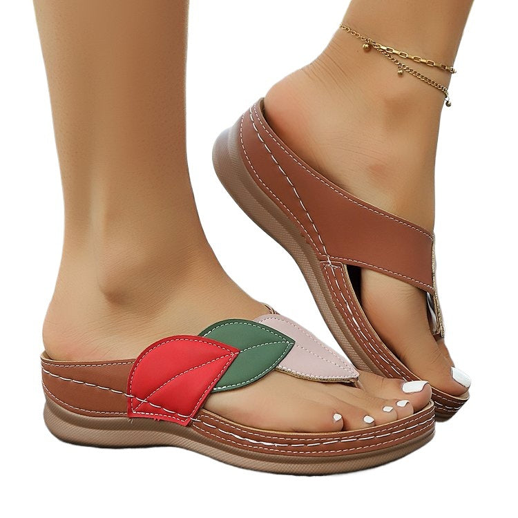Damen Bequeme Zehentrenner-Sandalen mit floralem Detail EB