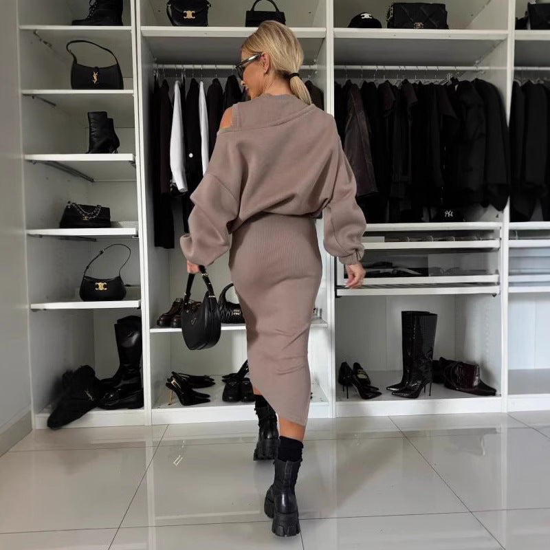 Damen legeres Sweatkleid mit asymmetrischem Saum und luftigen Ärmeln EB