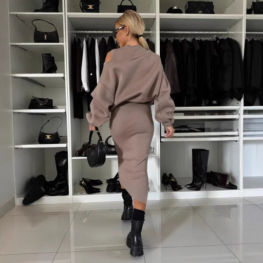 Damen legeres Sweatkleid mit asymmetrischem Saum und luftigen Ärmeln EB