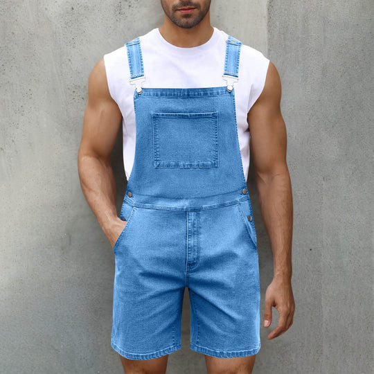 Herren Latzshorts aus Baumwoll-Denim mit praktischen Taschen und verstellbaren Trägern EB