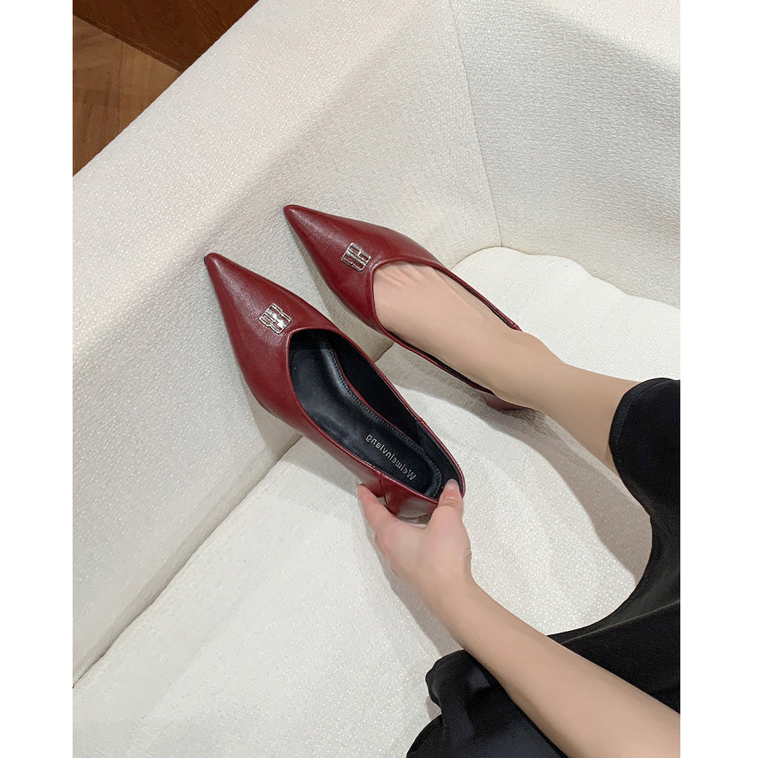 Damen elegante Ballerinas mit spitzem Zehenbereich und schimmerndem Schnallenakzent EB