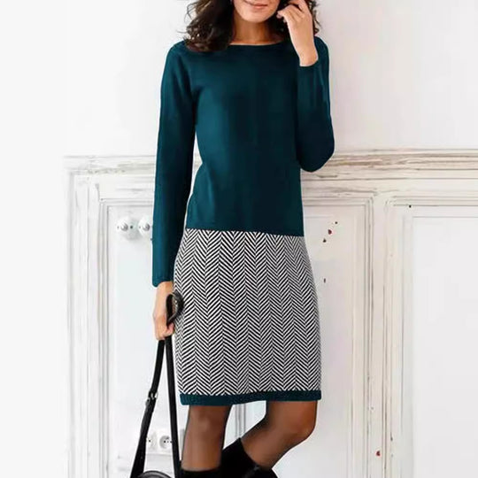 Elegantes Damen Strickkleid mit Chevron-Muster für Alltag & Büro | EB